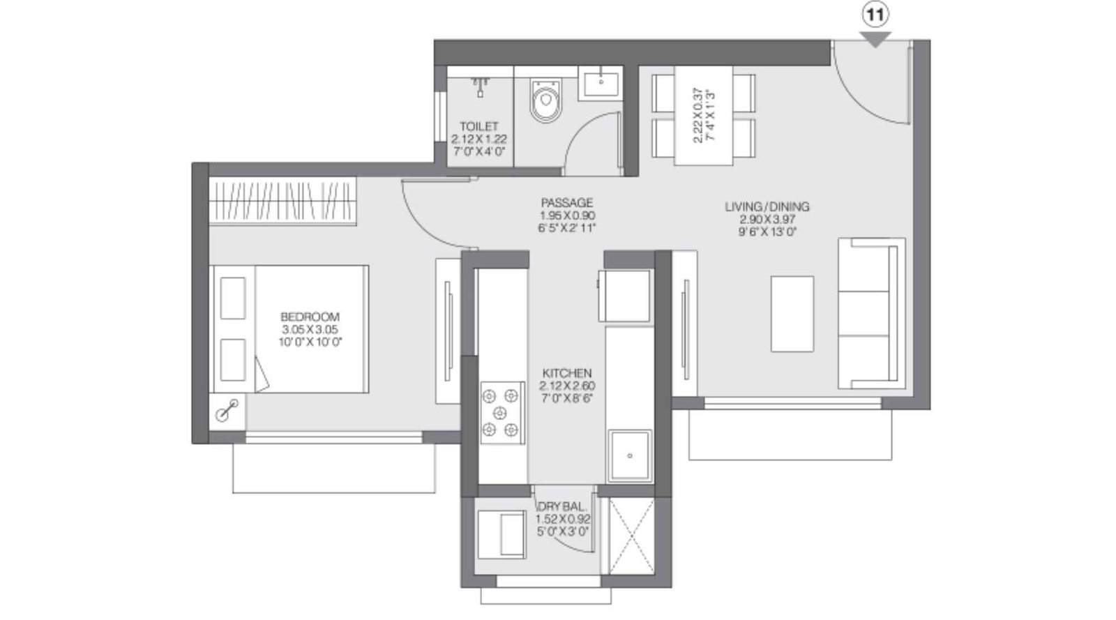 Godrej-Riviera-UnitPlan_1 BHK Luxe-Type-A